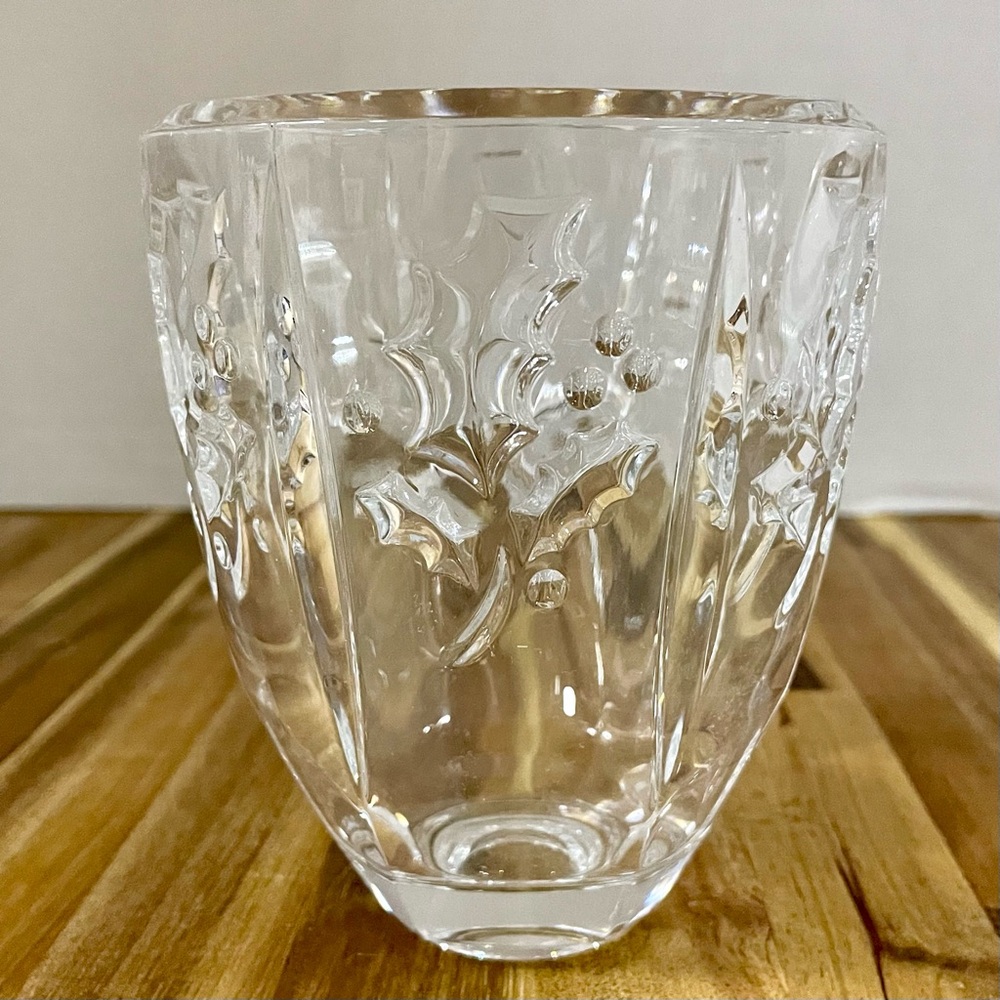 Crystal Christmas Holly Leaves and Berries Vase 4.5” Tall